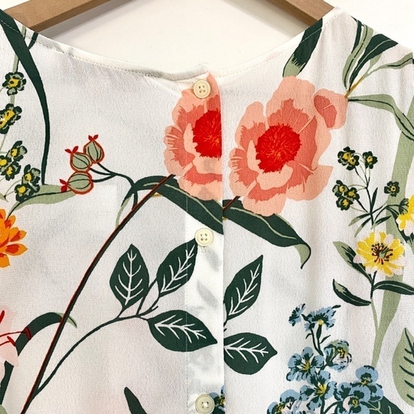 Loft Vibrant Floral Print Short Flouncy Sleeve Blouse Top, Women’s Size Medium - Picture 5 of 7